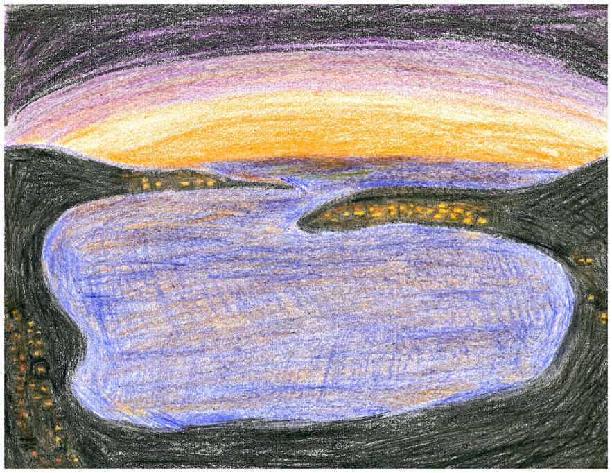 Nighttime, a city around a harbor Nighttime, a city around a harbor