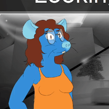 Voice reactive animation of blue rat woman smiling and talking
